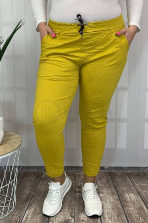 Spodnie Gnieciuchy Boyfriend Musztardowe Plus Size Made in Italy  UNI