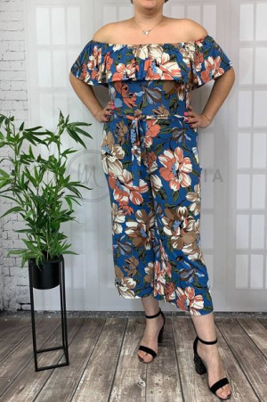 Kombinezon Letni Hiszpanka Plus Size IBIZA Niebieski w Kwiatki 48/4XL
