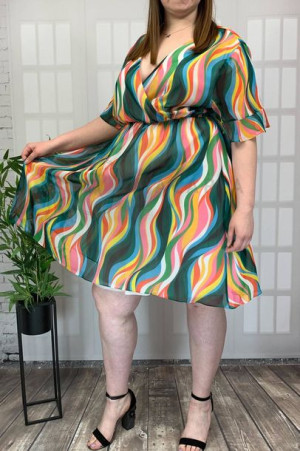 Sukienka Kopertowa Plus Size Kolorowa HIRA w Geometryczny Wzór 44/2XL