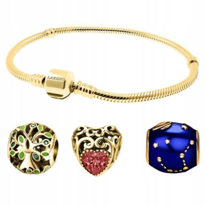 Zestaw złoty Bransoletka 3 charms złote 17cm