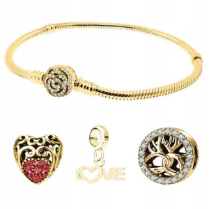 Zestaw złoty Bransoletka 3 charms złote 19cm