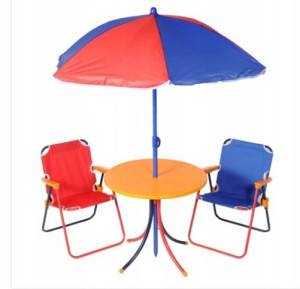 Zestaw Ogrodowy Dla Dzieci 2 Krzesła Stolik Parasol