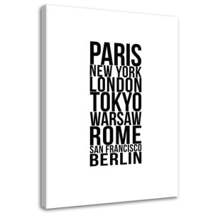 OBRAZ NA PŁÓTNIE Napis Paryż Londyn Tokio 80x120