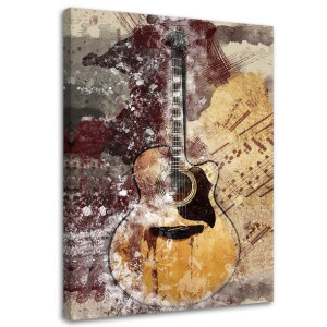 OBRAZ NA PŁÓTNIE Gitara Muzyka Retro 70x100