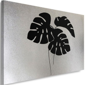 OBRAZ NA PŁÓTNIE SREBRNY Liście Monstera 120x80