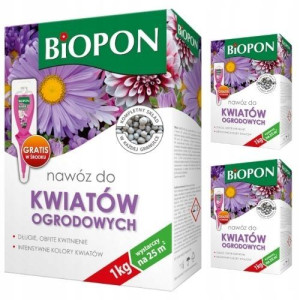 Nawóz w granulkach do kwiatów ogrodowych Biopon 1 kg x 3