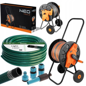 Neo Wózek Bęben + Wąż Ogrodowy 50m 1/2'' Zraszacz