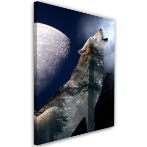 OBRAZ NA PŁÓTNIE Wilk Noc Księżyc Natura 60x90