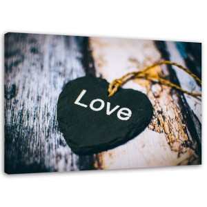 OBRAZ NA PŁÓTNIE Napis Love Serce Vintage 100x70