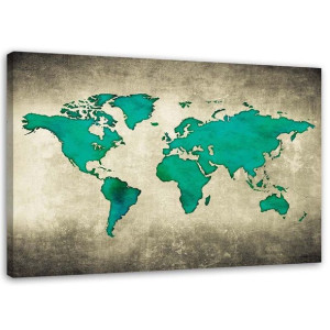 OBRAZ NA PŁÓTNIE Zielona Mapa Świata 90x60