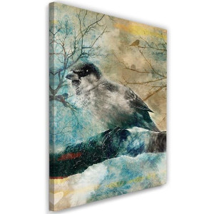 OBRAZ NA PŁÓTNIE Ptak na Gałęzi Vintage 80x120