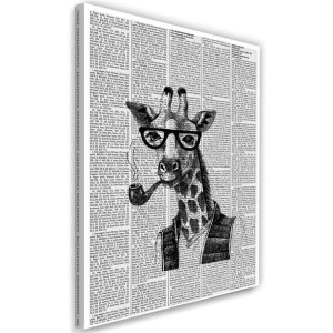 OBRAZ NA PŁÓTNIE Gazeta Żyrafa Czarno Biały 80x120