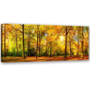 OBRAZ NA PŁÓTNIE Las Jesień żólty 120x40