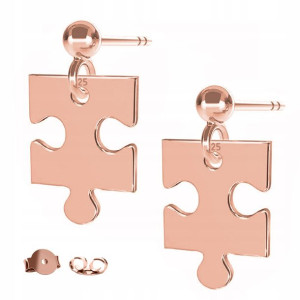 Kolczyki Puzzle Puzzelki różowe złoto 925