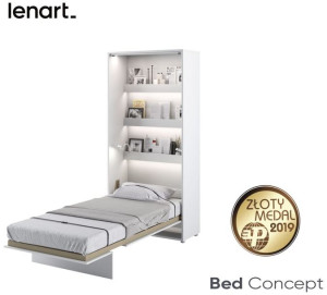 Półkotapczan BED CONCEPT BC-03 90x200 (pionowy) Łóżko w szafie BIAŁY POŁYSK