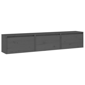 Szafki pod TV, 3 szt., szare, lite drewno sosnowe