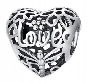 Charms Srebrny 925 Serce Love zawieszka koralik