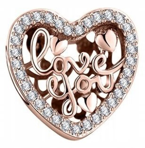 Charms Srebrny Serce Love You zawieszka Rose 925