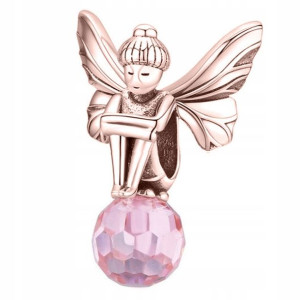 Charms Elf Kryształ różowe złoto srebro 925