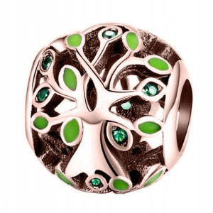 Charms green drzewko różowe złoto srebro 925