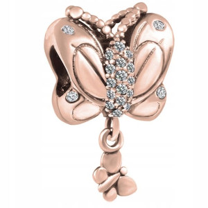 Charms Motyl Butterfly różowe złoto srebro 925