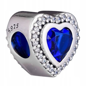 Charms Niebieskie Serce Heart Cyrkonie srebro 925