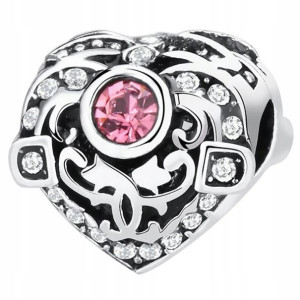 Charms różowa cyrkonia Serce srebro 925