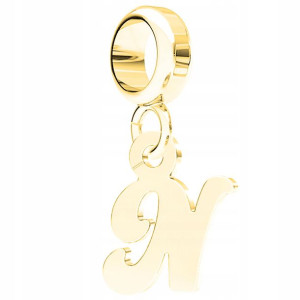 Charms złoty Literka N srebro 925
