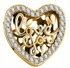Charms złoty Love srebro 925 zawieszka koralik