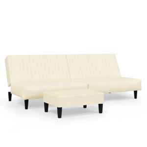 2-osobowa sofa z podnóżkiem, kremowa, sztuczna skóra