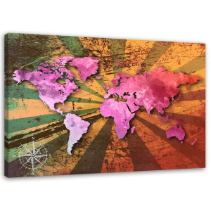 OBRAZ NA PŁÓTNIE Różowa Mapa Świata Retro 60x40