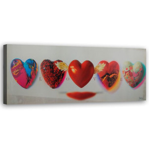 OBRAZ NA PŁÓTNIE Serce Napis Love Czerwony 120x40