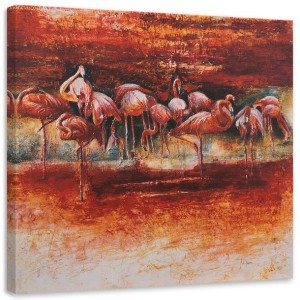 OBRAZ NA PŁÓTNIE Ptaki Flamingi Różowy 50x50