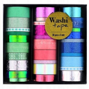 Washi tape taśma 30 k x 3 m/ zieleń/róż/niebieski