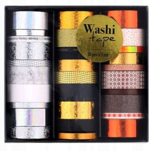 Washi tape taśma 30 k x 3 m/ srebrny/złoty/brąz