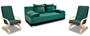 Zestaw Wypoczynkowy Sofa Rozkładana Sprężyny Bonell + 2 Fotele Zieleń