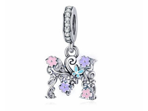 Srebrny Koralik Charms Beads Litera M Flowers