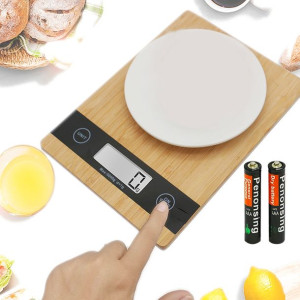 Waga kuchenna 5kg dokładna 1g bambusowa LCD dotyk
