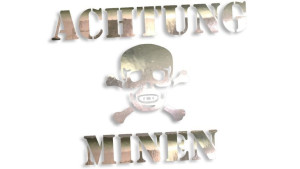 Wycinana naklejka ACHTUNG MINEN chrom
