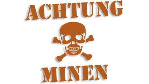 Wycinana naklejka ACHTUNG MINEN brązowa