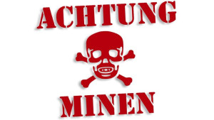 Wycinana naklejka ACHTUNG MINEN czerwona