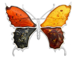 Duża broszka "Motyl" z bursztynem w czterech kolorach