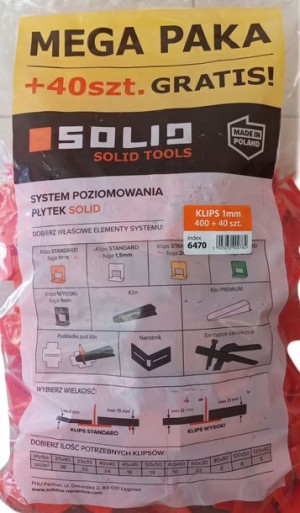 Klips Krzyżyk 1mm Megapaka 440szt System poziomowania płytek SOLID Worek