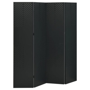 Parawan 4-panelowy, czarny, 160 x 180 cm, stalowy