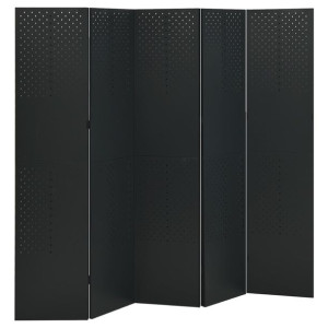 Parawan 5-panelowy, czarny, 200 x 180 cm, stalowy