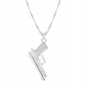 Łańcuszek srebrny naszyjnik 925 Duży Pistolet