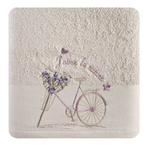 Ręcznik frotte z haftem roweru IDYLLE 70X140 beżowy