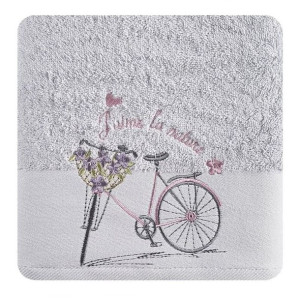Ręcznik frotte z haftem roweru IDYLLE 70X140 srebrny