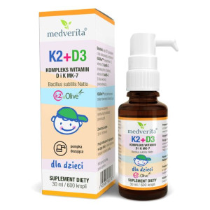 MEDVERITA Witamina K2 MK-7 20 µg + D3 400 IU Dla Dzieci W Kroplach 30 ml