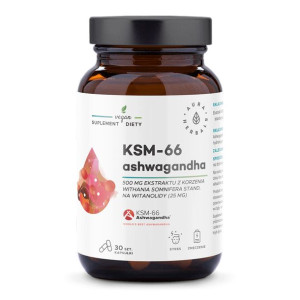 AURA HERBALS Ashwagandha KSM-66 Korzeń 500 mg 30 kaps.
